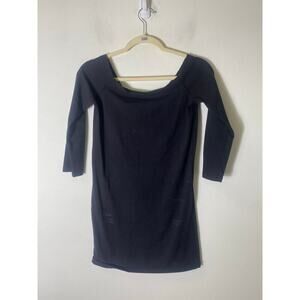 Jewel Toffler Black Wide Neck 3/4 Length Sleeves Fitted Tee Sz S
